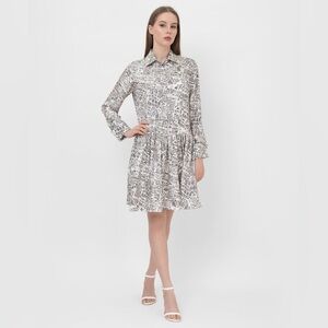 MAX MARA Aquileb Map Print Long Sleeve Silk Shirtdress size 6